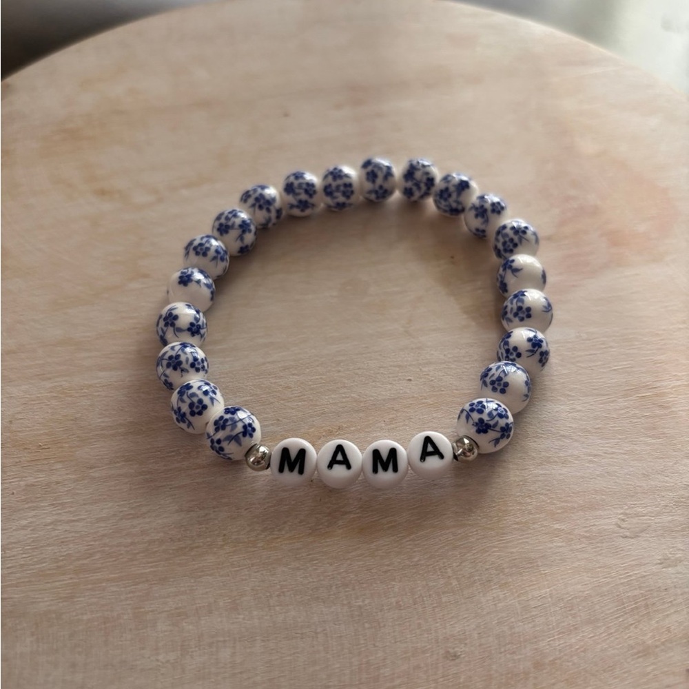 Blue And White Porcelain Stretch Beaded mama Bracelet